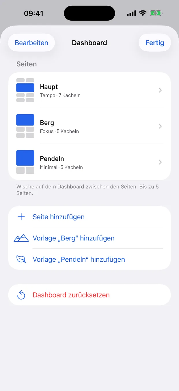 Der Dashboard-Editor: Kacheln werden einzeln mit Kennzahlen belegt.