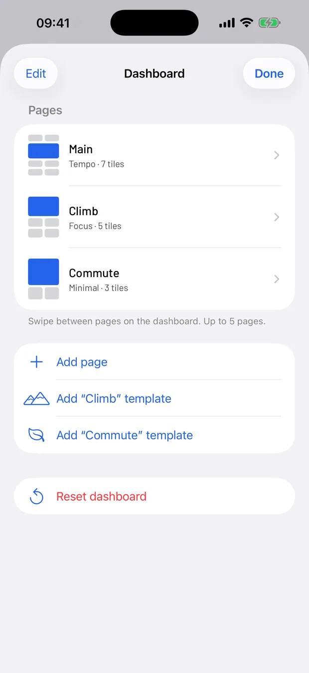 The dashboard editor: tiles are assigned metrics one by one.
